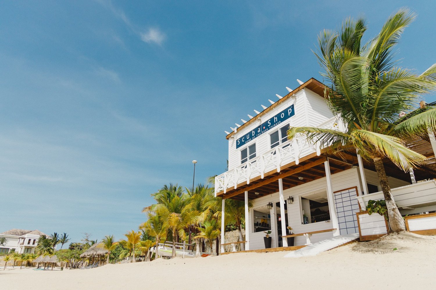 The Scuba Shop at Pristine Bay beside the Caribbean shore